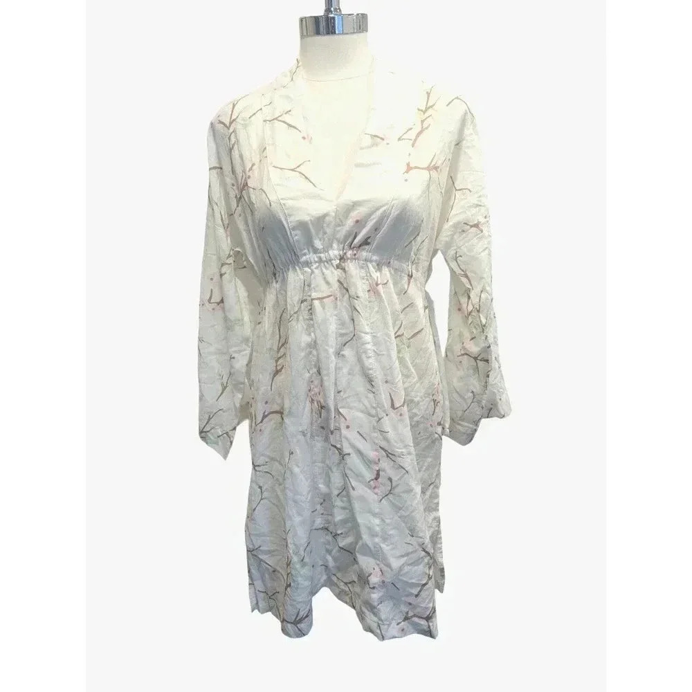 Kiyomi Tunic Dress‎ Cotton Cherry Blossom print pink white V-Neck Size Small